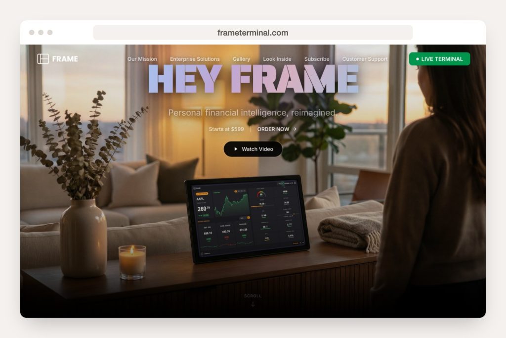 Home page of frameterminal.com shown in a browser window