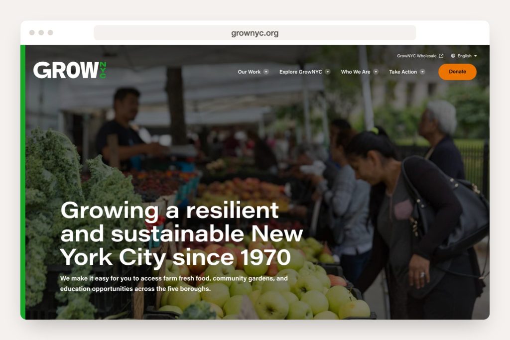 Home page of grownyc.org shown in a browser window