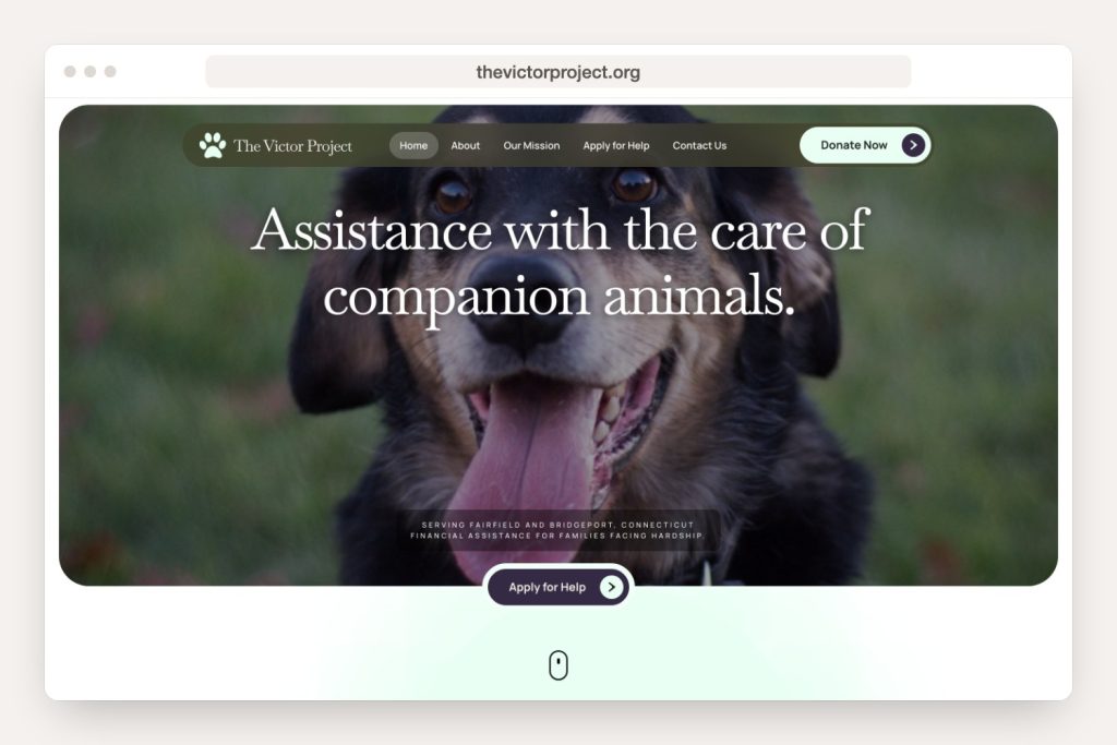 Home page of thevictorproject.org shown in a browser window